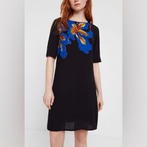 Desigual Pistilo Shift Dress Black Blue Floral Mini Dress (D3)